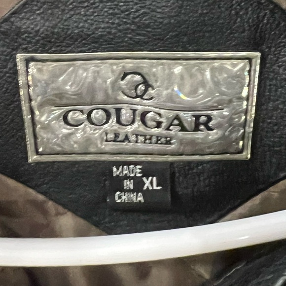 Cougar Black Leather Bomber Jacket - Picture 2 of 5